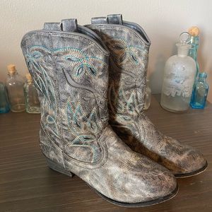 Buckle Teal and Gray Cowgirl Boots